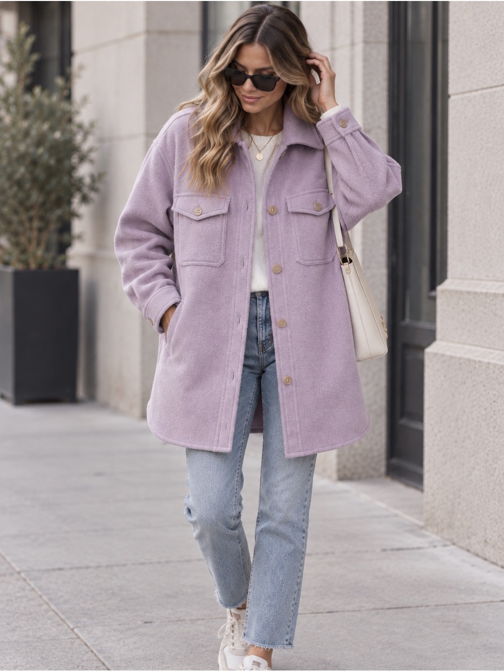 Ganna Wilfred Free  Oversized Merino Wool Lavender Long Shirt Jacket Shacket S